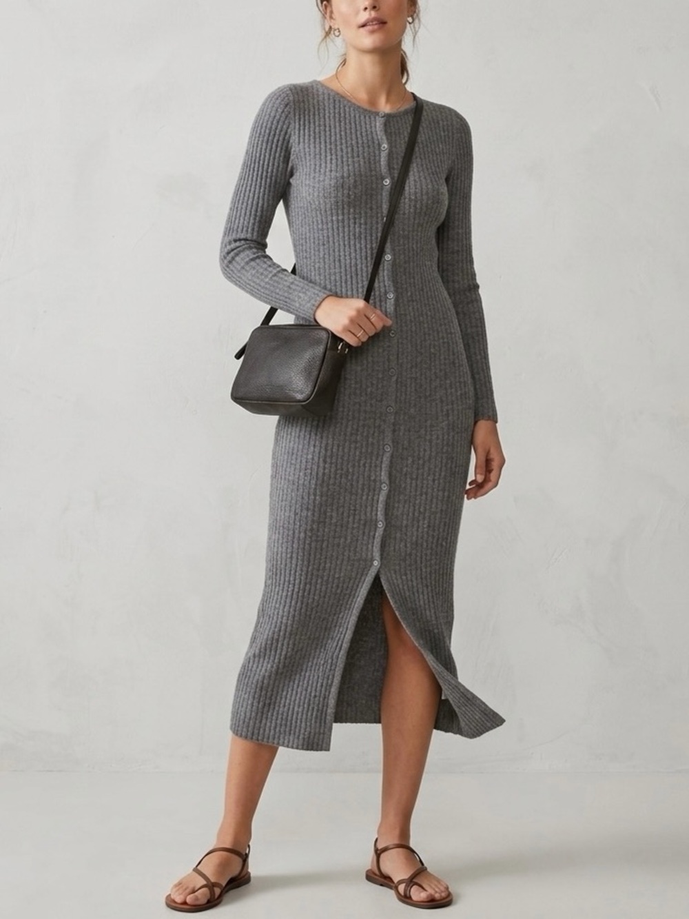 Abercrombie & Fitch Ribbed Wool-Blend Midi Sweater Dress in Dark Grey